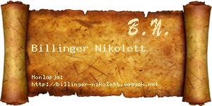 Billinger Nikolett névjegykártya